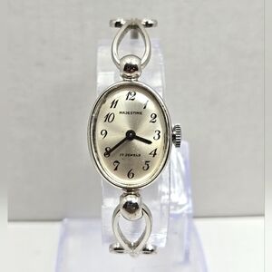 Womens Majestime Manual Wind Silver Cuff Watch Vintage Style Classic Runs
